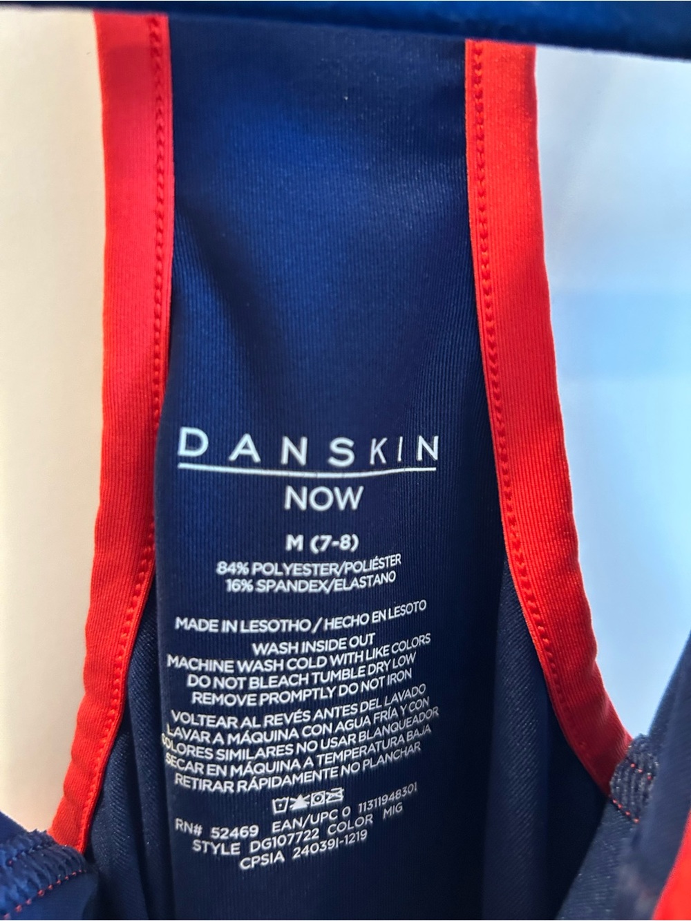 Danskin Navy Dance Leotard with Red Trim and Sparkle detail - Size M (7/8) - Picture 8 of 8